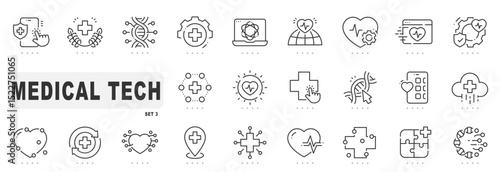 Set of medical technology related line icons. Digital, innovation, tech, healthcare etc. Editable stroke. Set 3