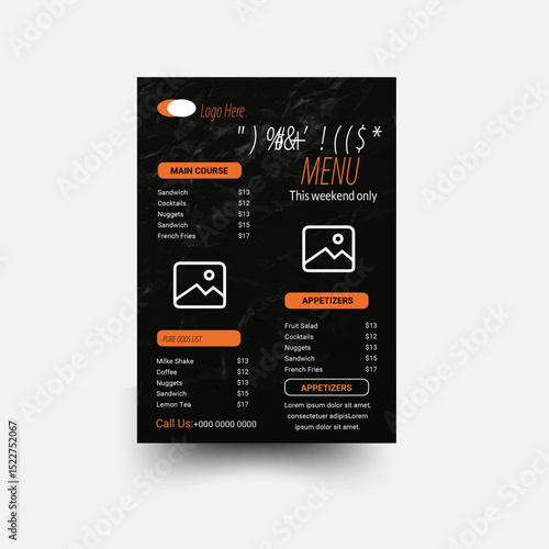 Food Menu design vector template in A4 size. Healthy Meal.