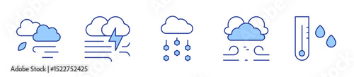 wind, windstorm, hail, thermometer, windy. Weather forecast Icon vector illustration. Line Duotone style. Editable stroke