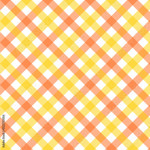 Colorful gingham seamless pattern in orange yellow white.Checkered tartan plaid repeat pattern for summer.Geometric vector illustration texture background for fabric and prints.