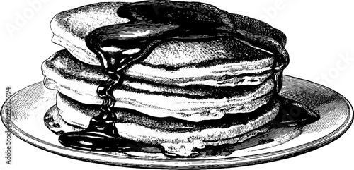 Classic engraved pancakes with maple syrup for breakfast inspiration and design