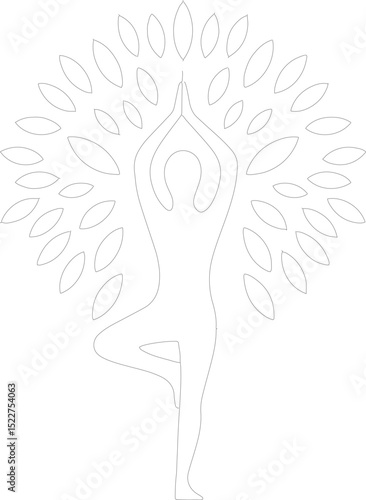 Clean line art yoga tree pose illustration