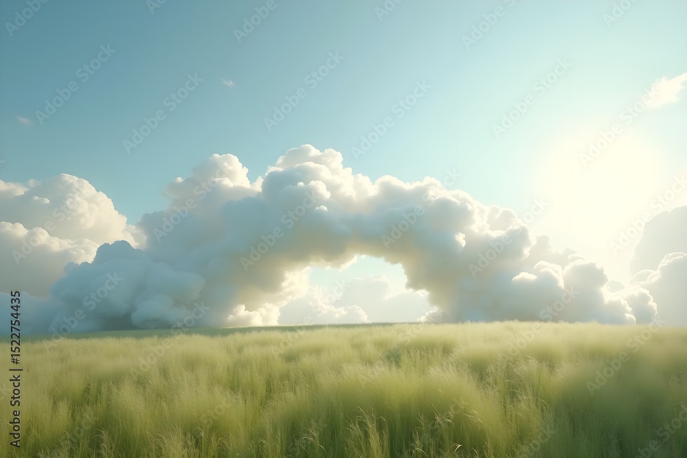 Obraz premium Bridge-Shaped Cloud Floating Over Endless Grassland