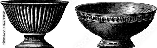 Ancient egyptian alabaster bowl engravings set for historical design