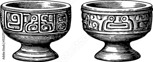 Engraved designs on ancient maya bowls for cultural art projects