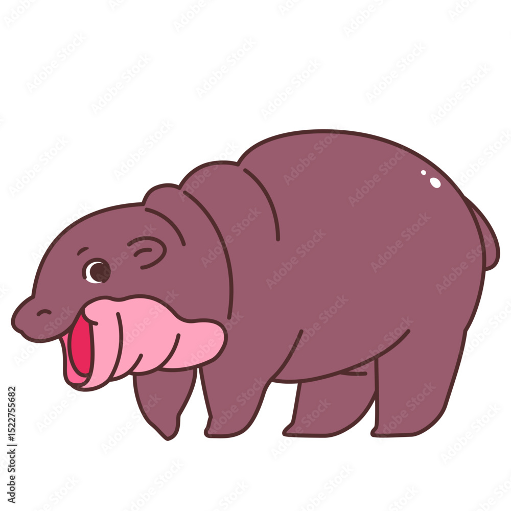 Pygmy Hippo Cartoon Character Hand Drawn Illustration Pygmy Hippo Cartoon Character Hand Drawn Illustration