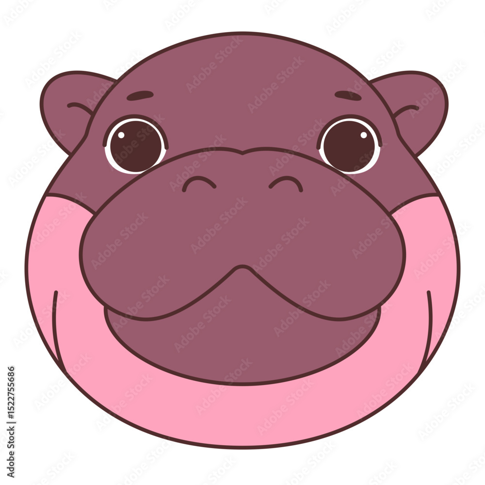 Naklejka premium Pygmy Hippo Cartoon Character Hand Drawn Illustration