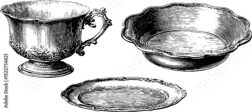 Antique chippendale style engravings of ornate silverware collection for vintage design