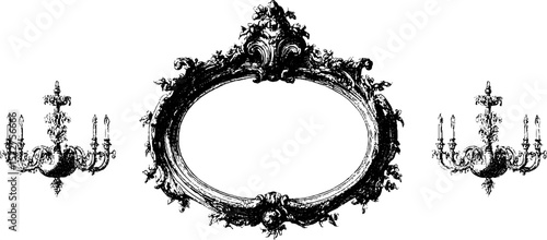Ornate chippendale frame and candle holders engraving for antique design concepts