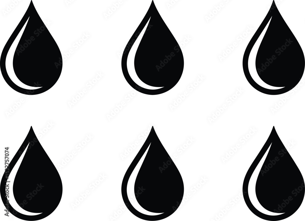 Black water droplet icons isolated on transparent background Black water droplet icons isolated on transparent background