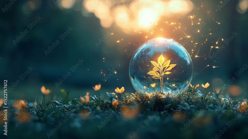 Growing hope a tree encased in glass nature's beauty early morning magical atmosphere close-up environmental wonder Growing hope a tree encased in glass nature's beauty early morning magical atmosphere close-up environmental wonder
