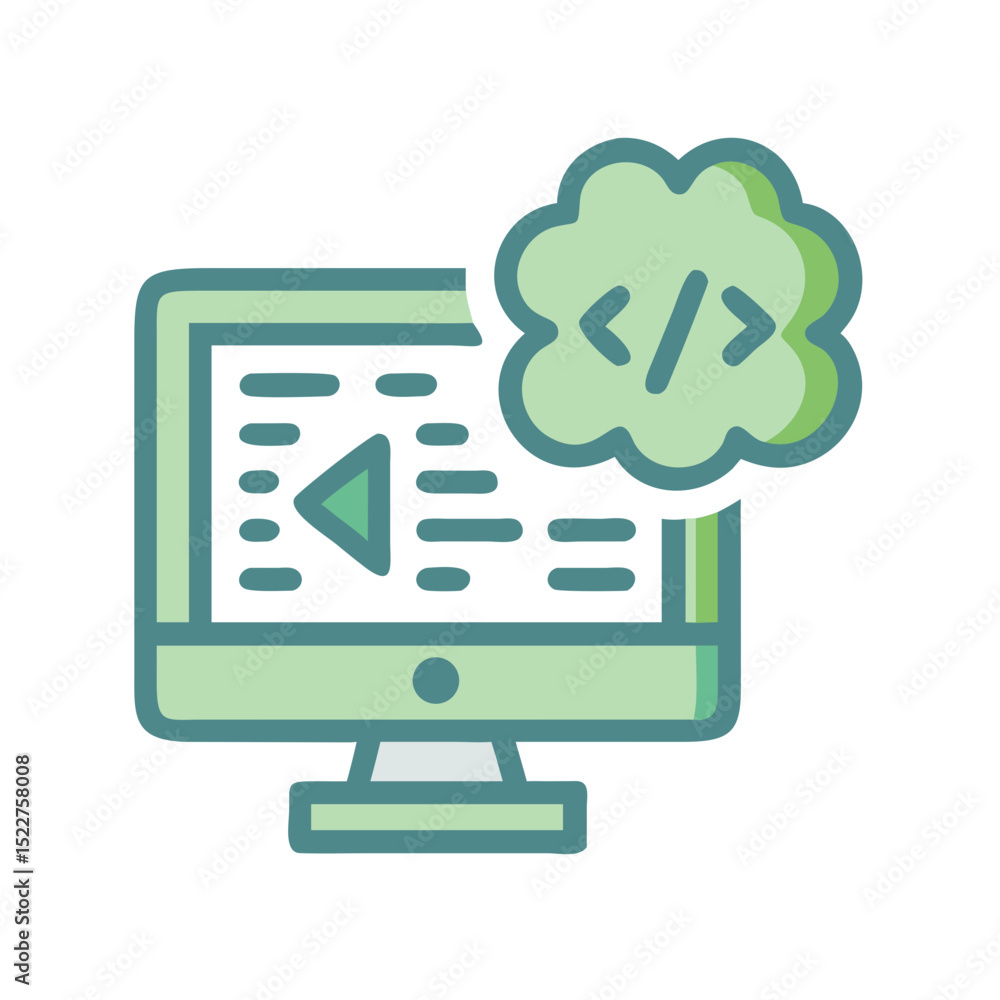 Computer screen displaying code with green cloud icon above Computer screen displaying code with green cloud icon above
