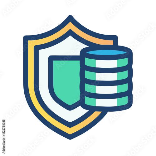 Data protection shield with stacked coins in flat design  