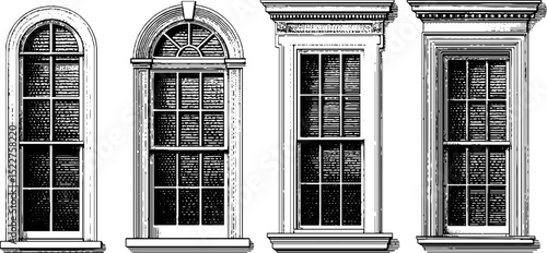 Vintage federal window engravings collection for architectural design
