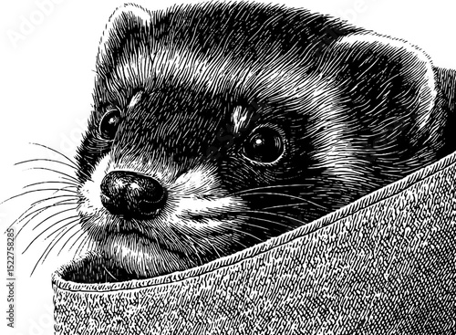 Curiosity of a ferret: engraved illustration set for design