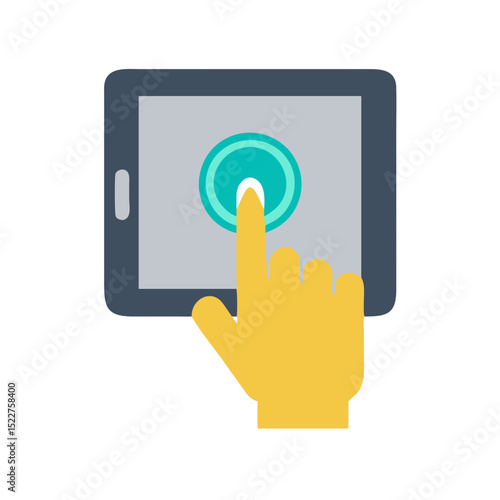 Hand touching touchscreen interface on digital tablet  