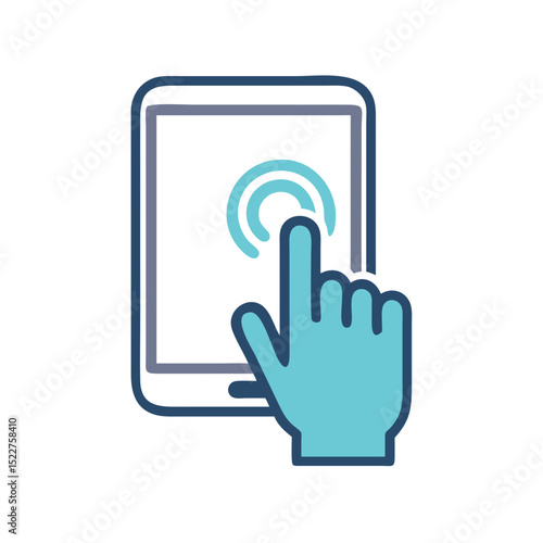 Hand touching smartphone screen to activate touchscreen technology  