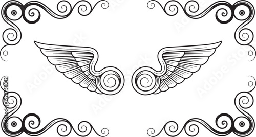 Elegant winged design with decorative flourishes for a classic vintage artistic appearance