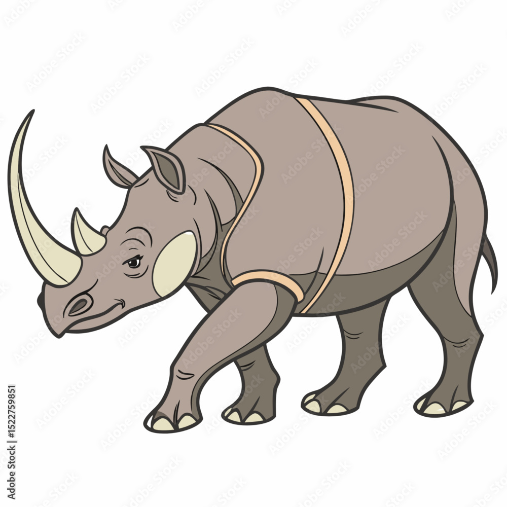 Obraz premium Large wild rhinoceros with horn, isolated on a white background