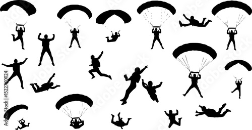 vector set of skydiving silhouettes collection
