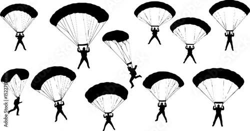 vector set of skydiving silhouettes collection
