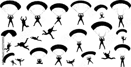 vector set of skydiving silhouettes collection

