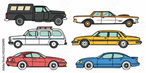 Collection of Cartoon Cars A Variety of Classic and Modern Vehicles in a Colorful and Playful Style Perfect for Illustrations and Designs with an Automotive