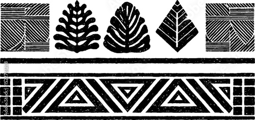 Traditional ndebele wall motif set featuring engraved geometric patterns and tribal designs