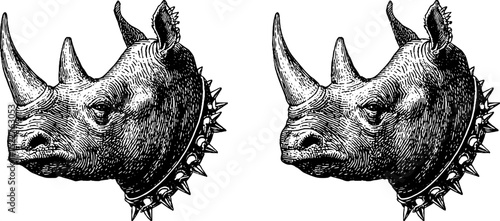 Punk rhino concept with mohawk and spiked collar for unique art design