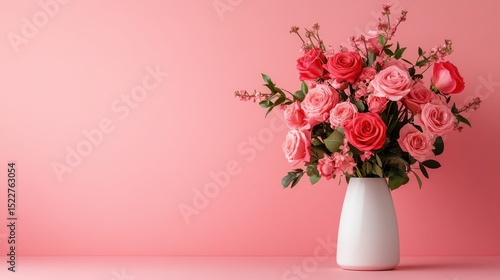 Wallpaper Mural A charming display of pink roses and blossoms in a sleek white vase, creating a romantic and gentle ambiance perfect for home decoration or special occasions. Torontodigital.ca