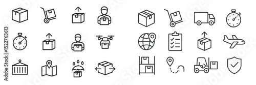 Delivery icons representing logistics, shipping, and transportation activities in a modern supply chain
