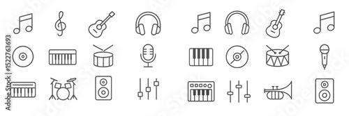 Diverse musical icons showcasing various instruments and equipment commonly used in music production and performance