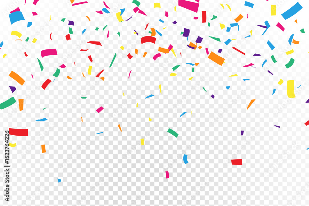 colorful confetti paper falling on transparent background
