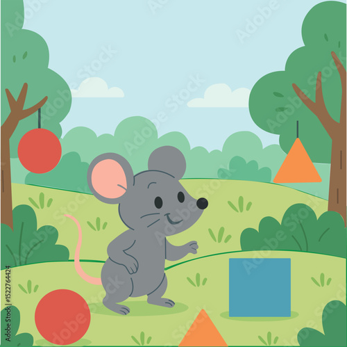Cartoon illustration of Mina and the Magical Shapes Forest.