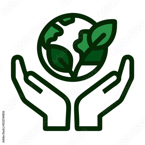 Environmental protection symbol with hands holding planet and leaves  