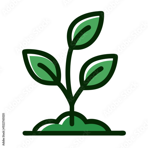 Sprout with green leaves growing from soil in a simple design  