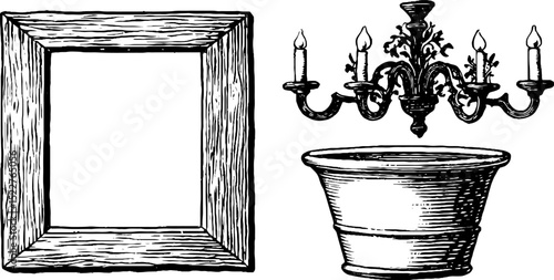 Tudor era engraved wooden frame and decor elements for historical design