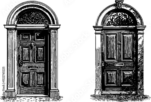 Vintage victorian door engraving set for historical design and inspiration