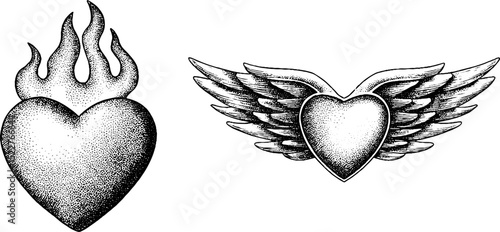 Punk heart with flames and wings design for creative projects