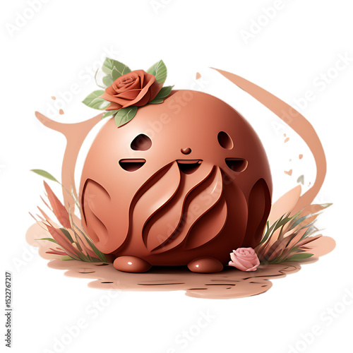 Cute clay creature with flower decoration