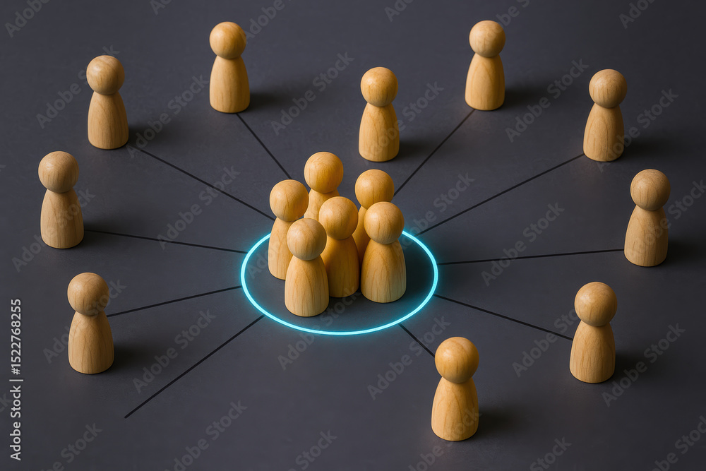 Obraz premium Collaboration and connection drive success as central figures engage with remote team members through a unified network