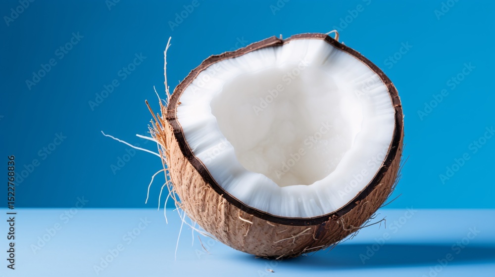 Half Coconut with White Flesh on Cyan Half Coconut with White Flesh on Cyan