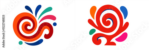 Colorful abstract swirl designs showcasing vibrant motifs and playful shapes on a white background for artistic inspiration