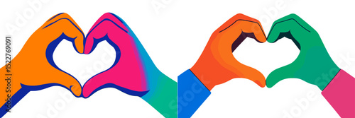 Colorful hands forming a heart shape symbolize love and unity in a modern artistic style