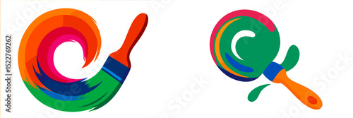 Bright and colorful paintbrush designs emphasizing vibrant creativity and artistry in a playful style