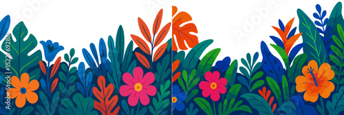 Vibrant floral landscape with colorful plants and flowers in a tropical setting