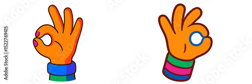 Colorful hand gestures indicating approval in a playful style with bright colors and dynamic shapes