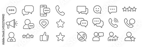 Various icons representing communication and feedback tools for digital platforms and social interactions