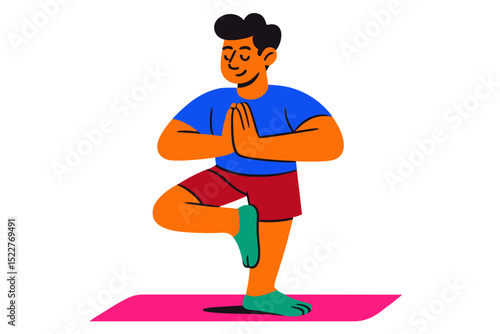 Man practicing yoga on a mat in a vibrant setting during daylight hours focusing on balance and mindfulness