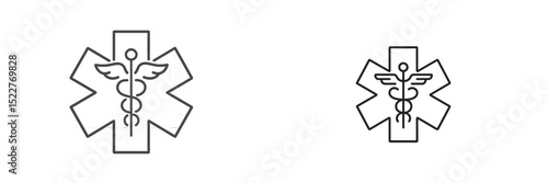Medical symbol commonly associated with emergency services and healthcare organizations, featuring a caduceus and star of life design